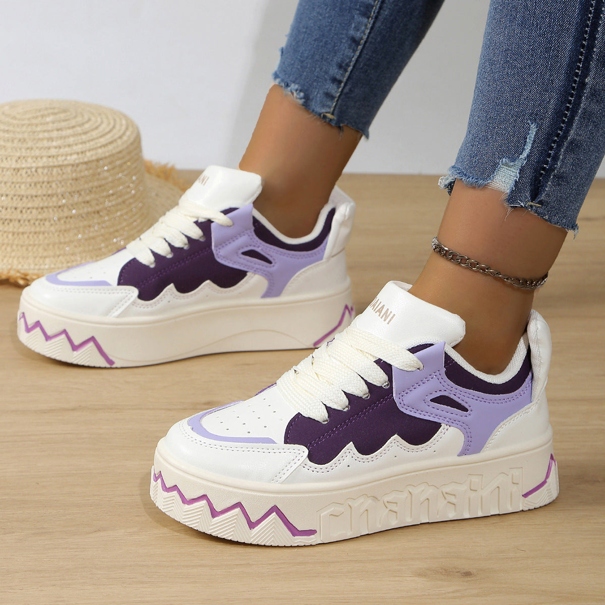 Women's Denim Color Matching Bread American National Fashion Sneakers