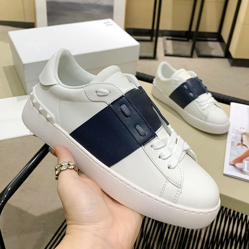 Women's & Men's Rivet White Top Layer Cowhide Platform Sneakers