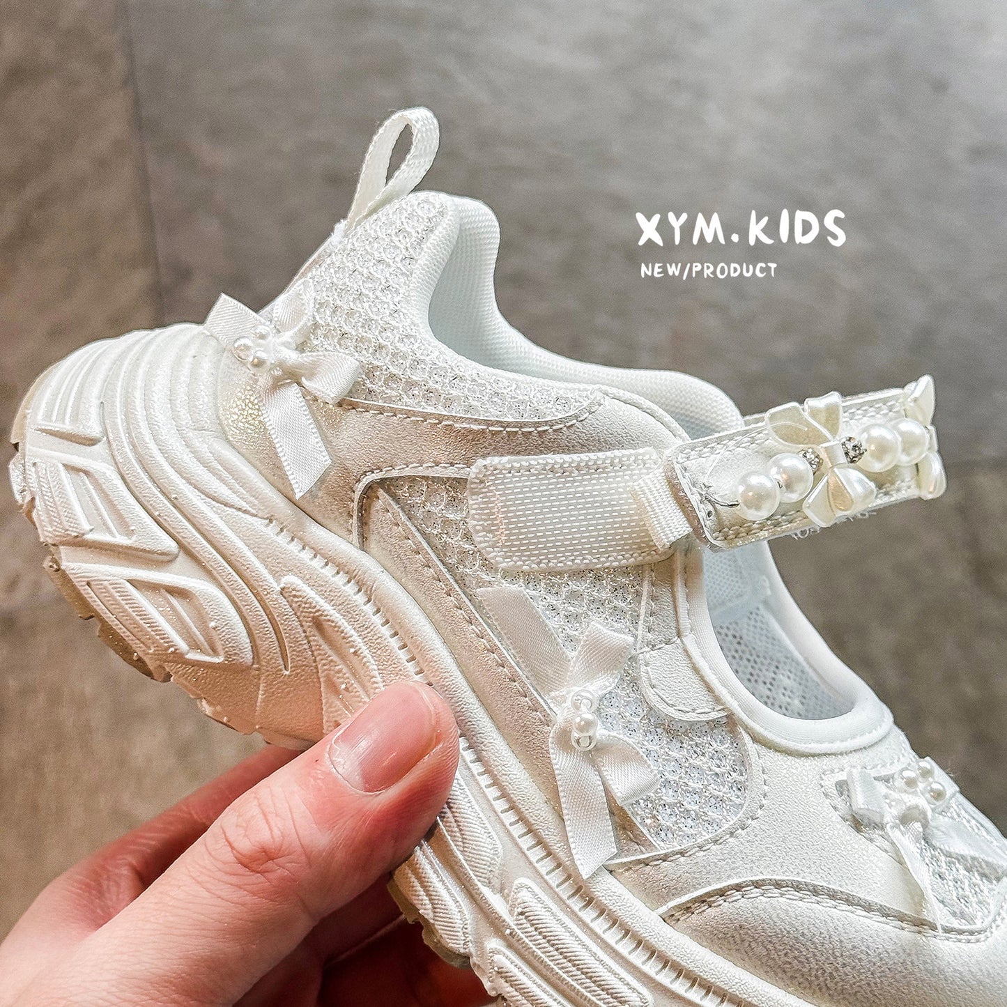 Children's Spring Korean Pearl Bow Lightweight Breathable Children's Sports Shoes