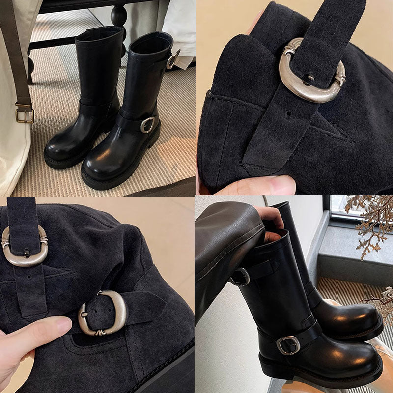 Women's Martin British Retro Knee-high Chunky Round Toe Boots