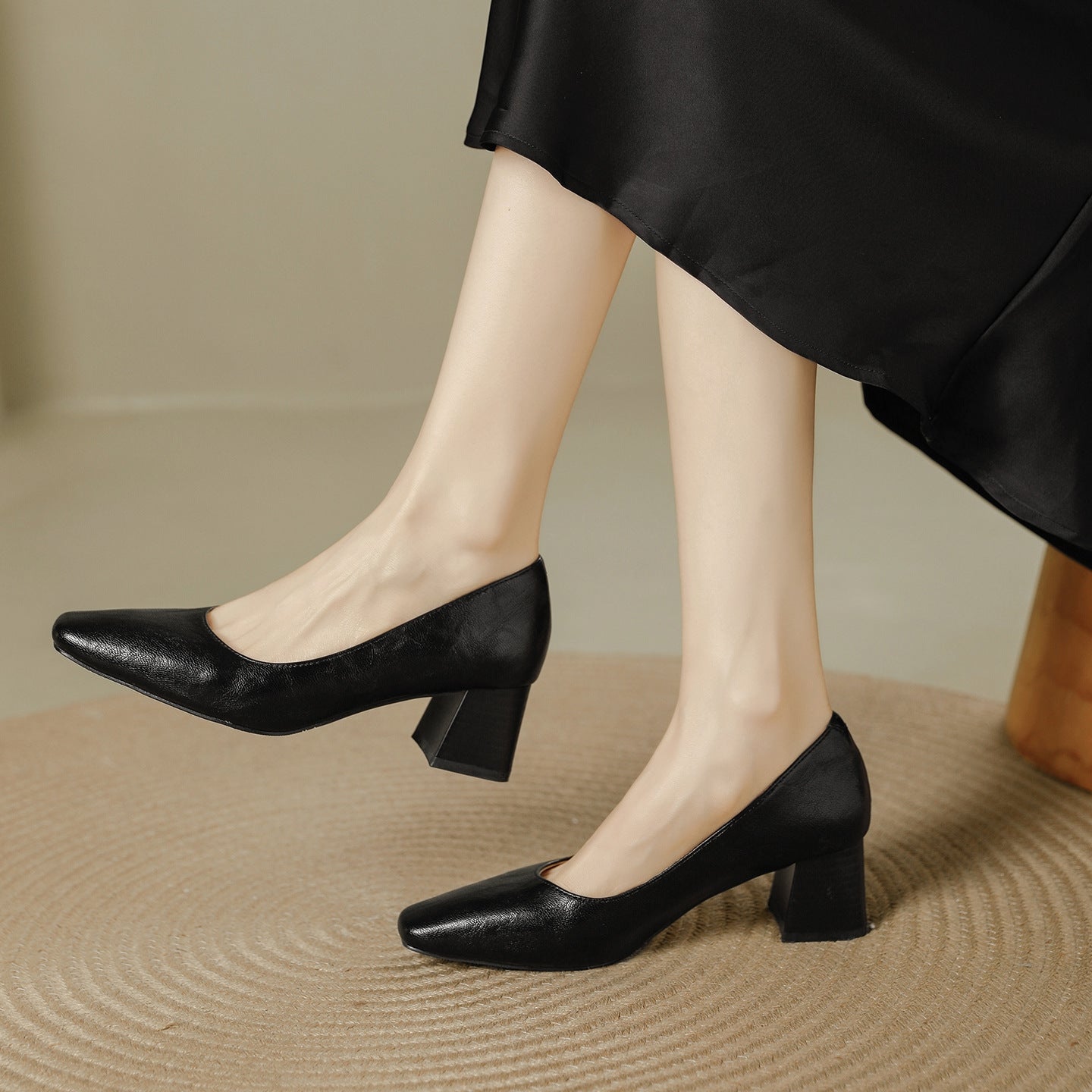 Women's Retro Square Toe High Elegant Style Shallow Mouth Women's Fashion Shoes