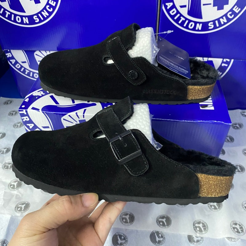 Women's & Men's Cork Thick Bottom Half Pack Fluffy One Foot Wide Outer Thick-soles Slippers