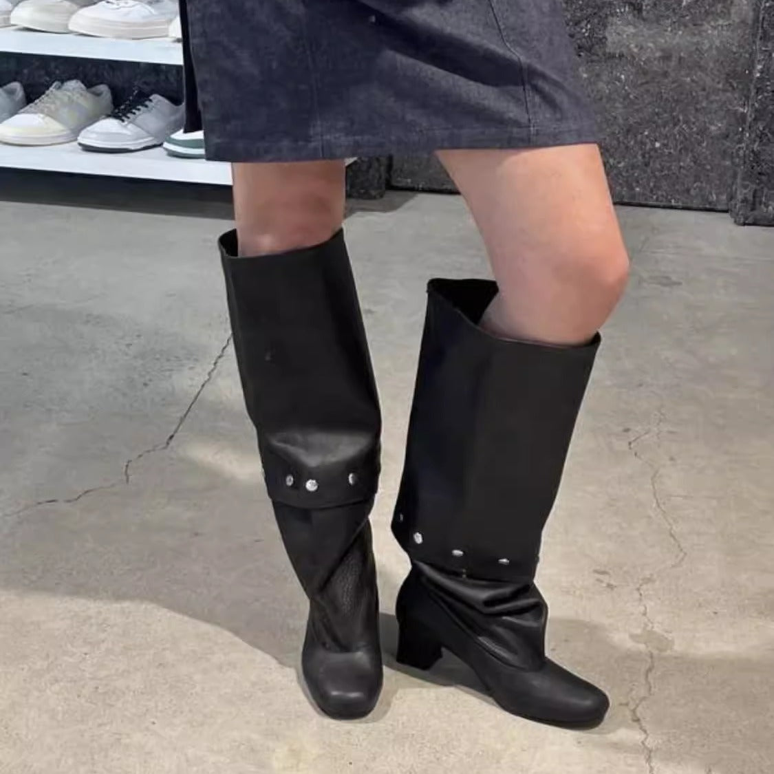 Knee Summer Retro Chunky Rivet Slimming Boots