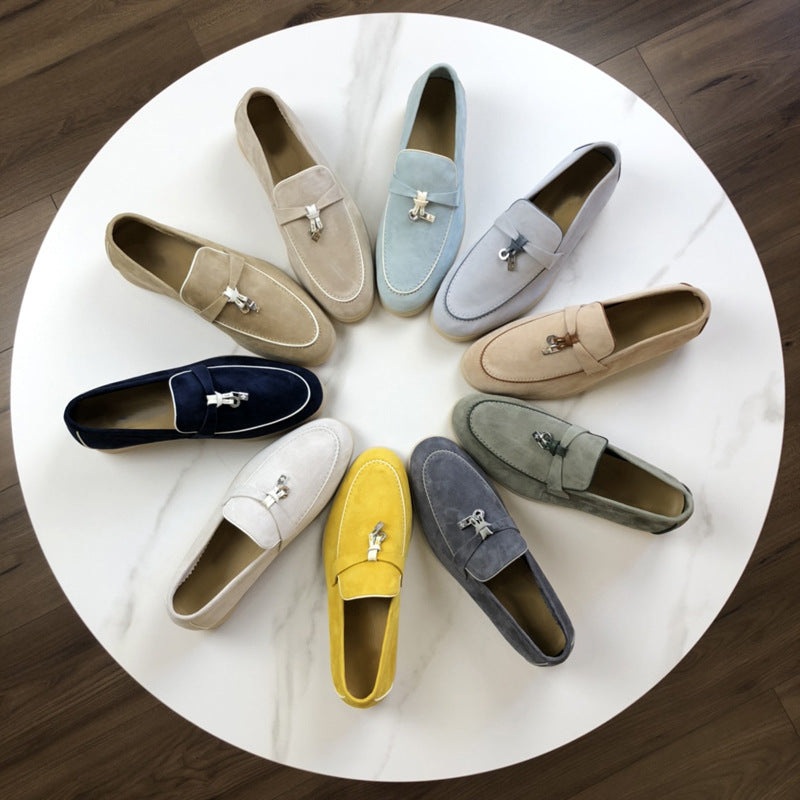 Women's Channel Top Plate Slip-on Pumps Flat Bottom Loafers