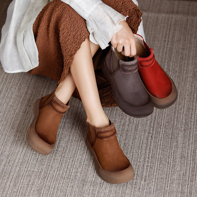 Women's Vintage Cowhide Slip-on Lofter Platform Fashion Women's Leather Boots