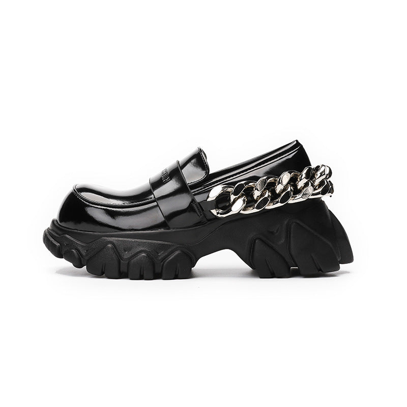 Women's Muffin Patent Metal Large Chain Round Head Thick Women's Shoes