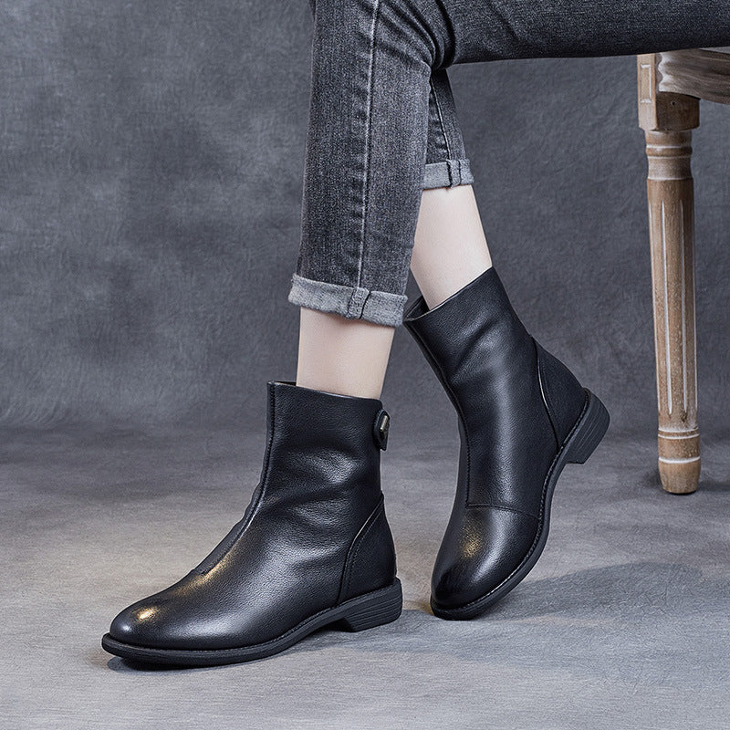 Women's British Style Fashion Chelsea Booties Flat Skinny Women's Leather Boots
