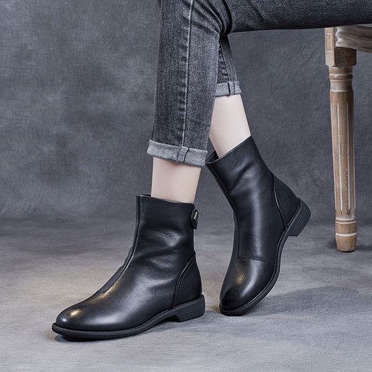 Women's British Style Fashion Chelsea Booties Flat Skinny Women's Leather Boots