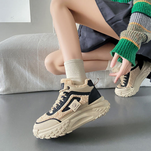 Winter Korean Style Fleece-lined Daddy Female Sneakers