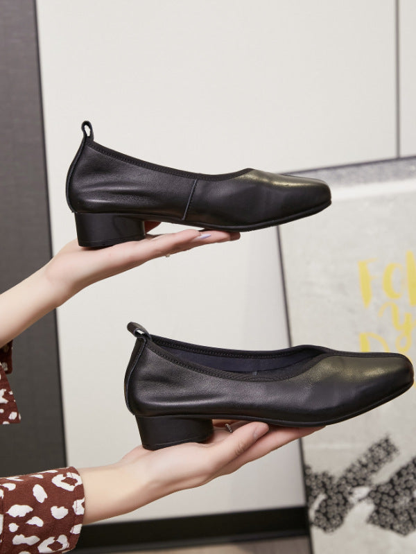 Women's Chunky Low Low-cut Vintage Pumps Slip-on Women's Shoes