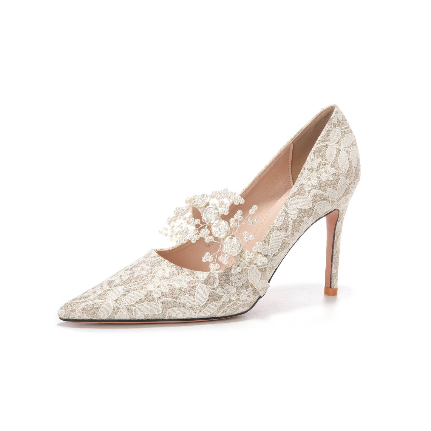 Satin French Lace Wedding Banquet Dress Stiletto High Women's Fashion Shoes