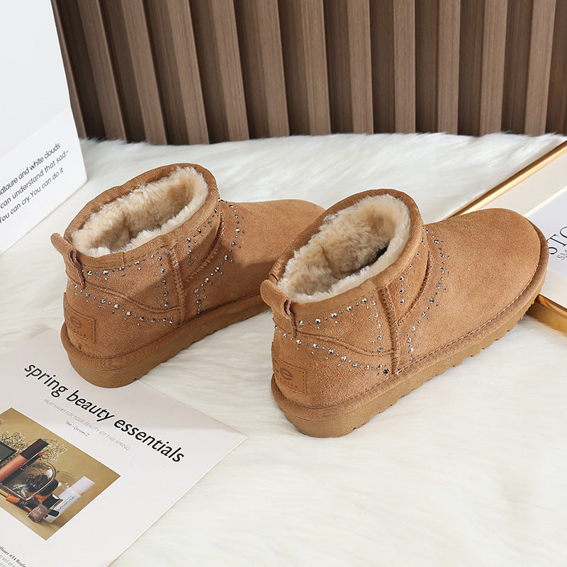 Women's Hot Drilling Round Head Plus Veet Warm Snow Boots