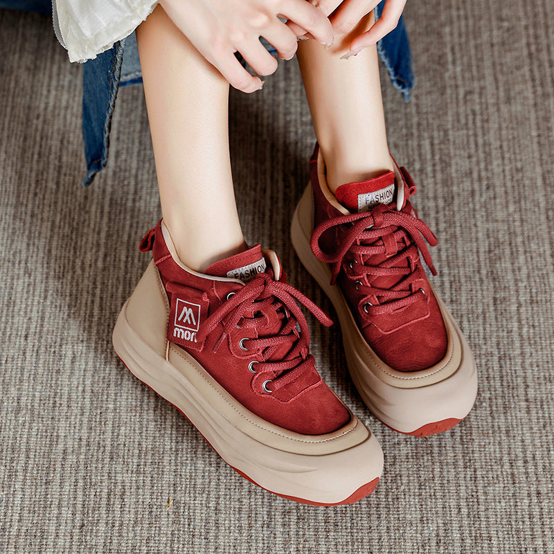 Top Layer Cowhide Retro Platform Ankle Casual Shoes