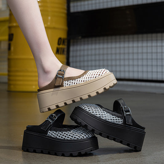 Women's Woven Hollowed Summer Buckle Thick Bottom Slippers