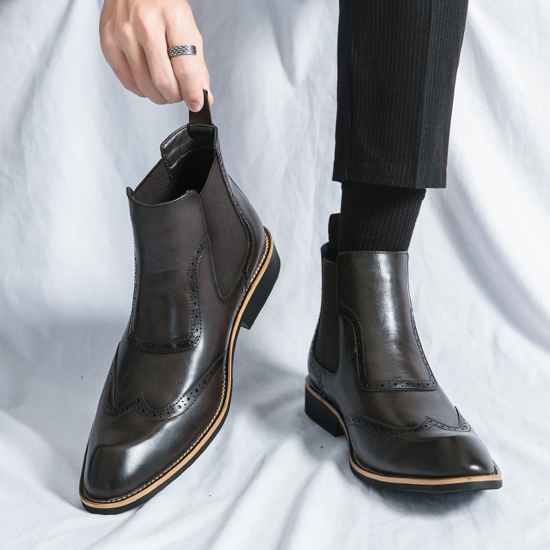 Men's Chelsea Retro Martin Height Increasing Leisure British Style Middle Men's Business Leather Shoes