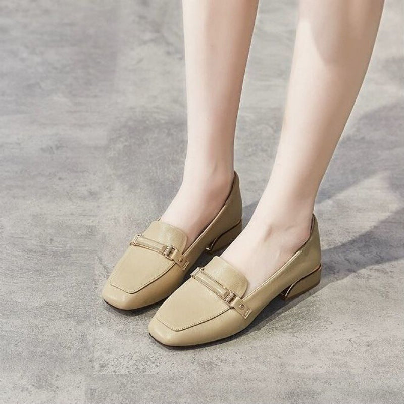 Women's Small For British Style Single-layer Low Thick Square Casual Shoes