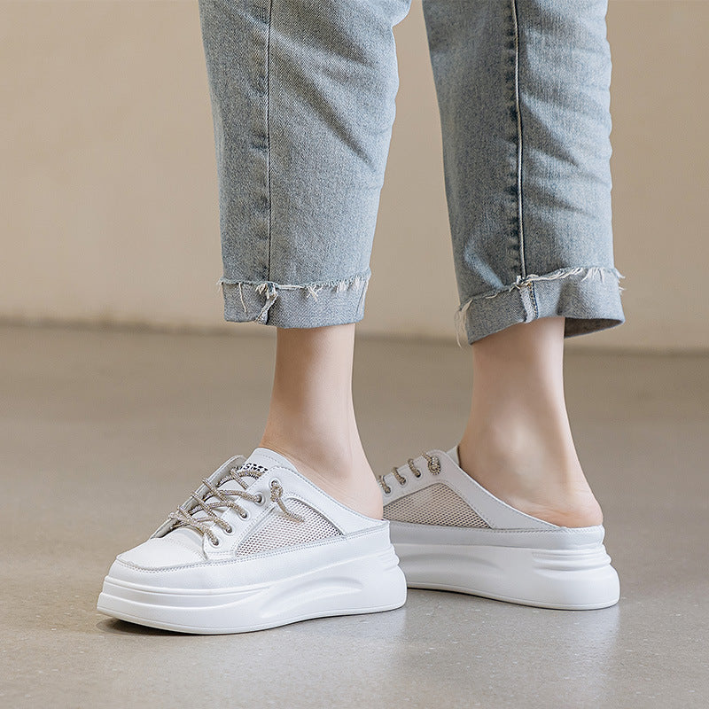 Women's Wear Closed Toe Half Summer Transparent Mesh Lightweight Slip-on Lofter Slippers