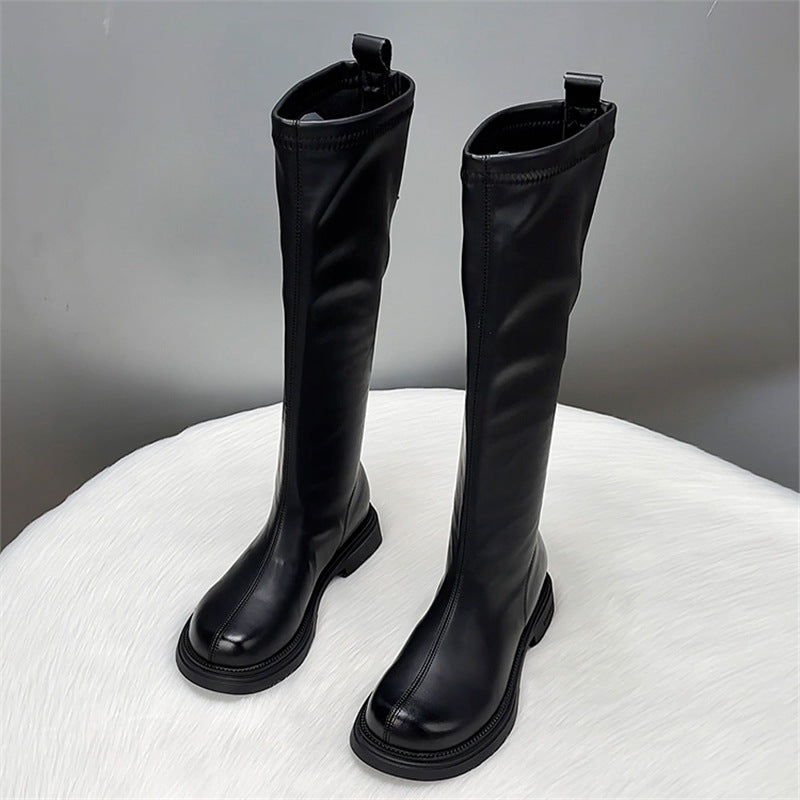 Genuine Below The Knee Long Female Slimming Flat Tall Knight Women's Leather Boots