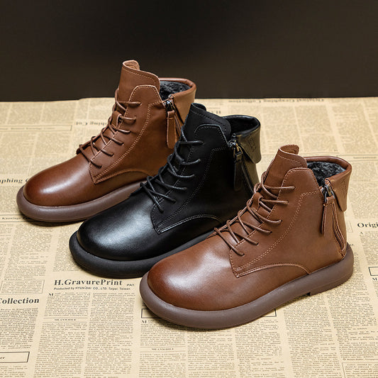 Women's Autumn Washed-out Vintage Martin Korean Zipper Women's Leather Boots