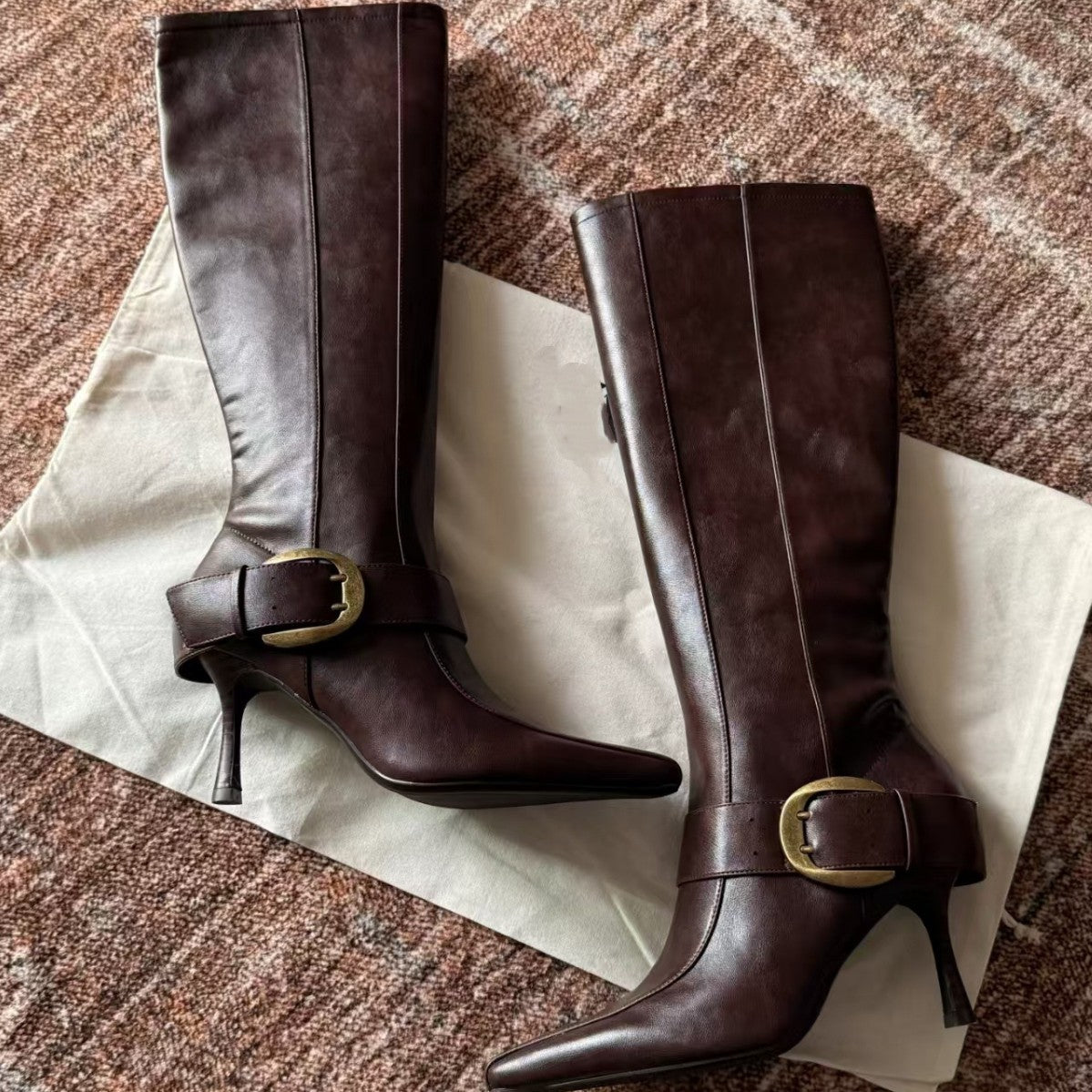 Patent Fashion Side Zip Belt Buckle Stiletto Long Boots
