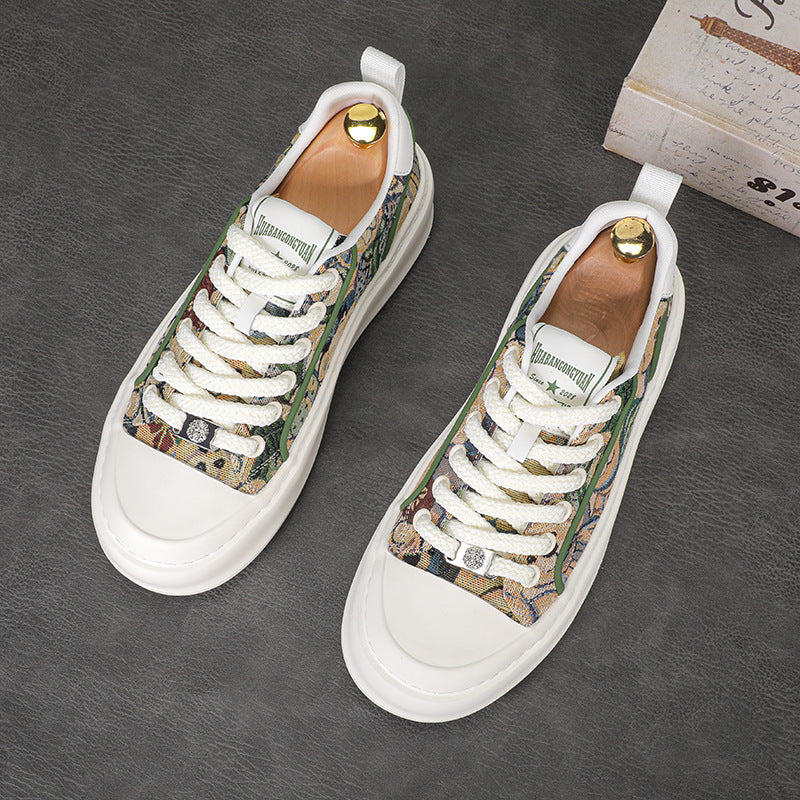 Men's Spring Chinese Style Breathable Plaid Lace Canvas Shoes