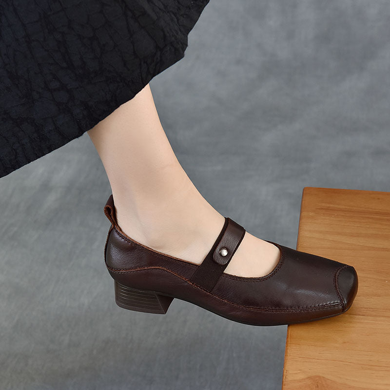 Women's Mary Jane With One Strap First Layer Cowhide Low-cut Vintage Women's Casual Shoes