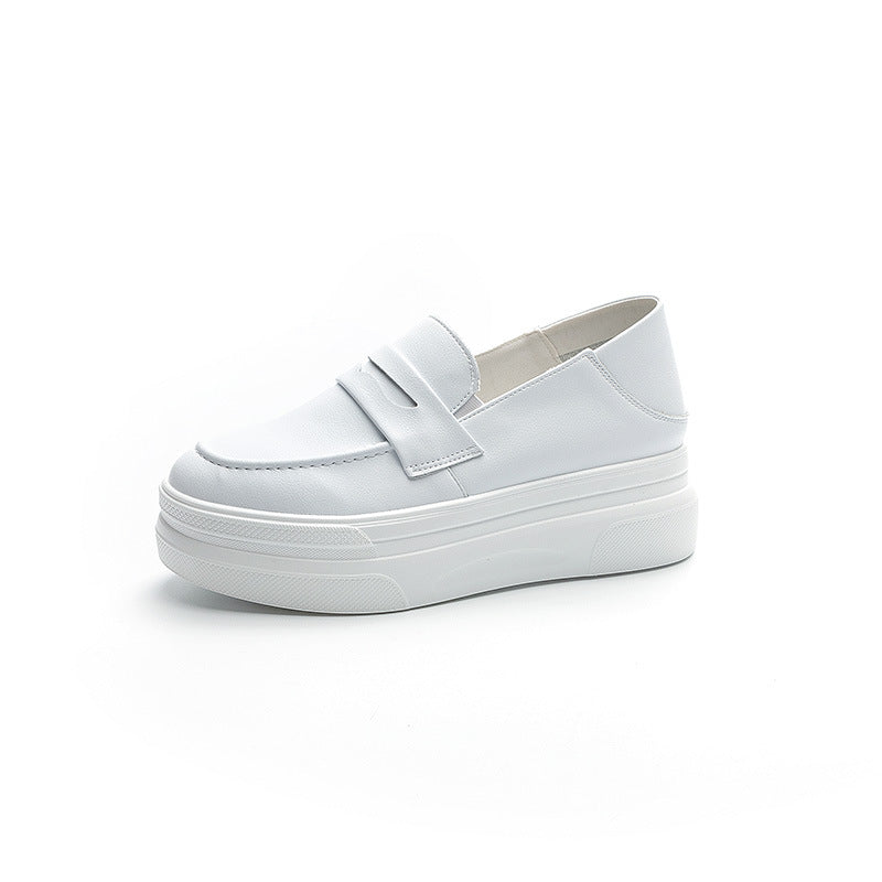 Women's Muffin Platform White Pumps Genuine Lightweight Slip-on Lofter Women's Casual Shoes
