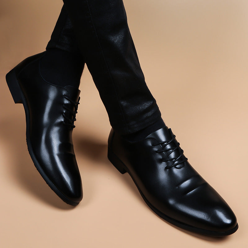 Men's Genuine Fashion Soft Black Breathable Height Increasing Insole Business Men's Casual Leather Shoes
