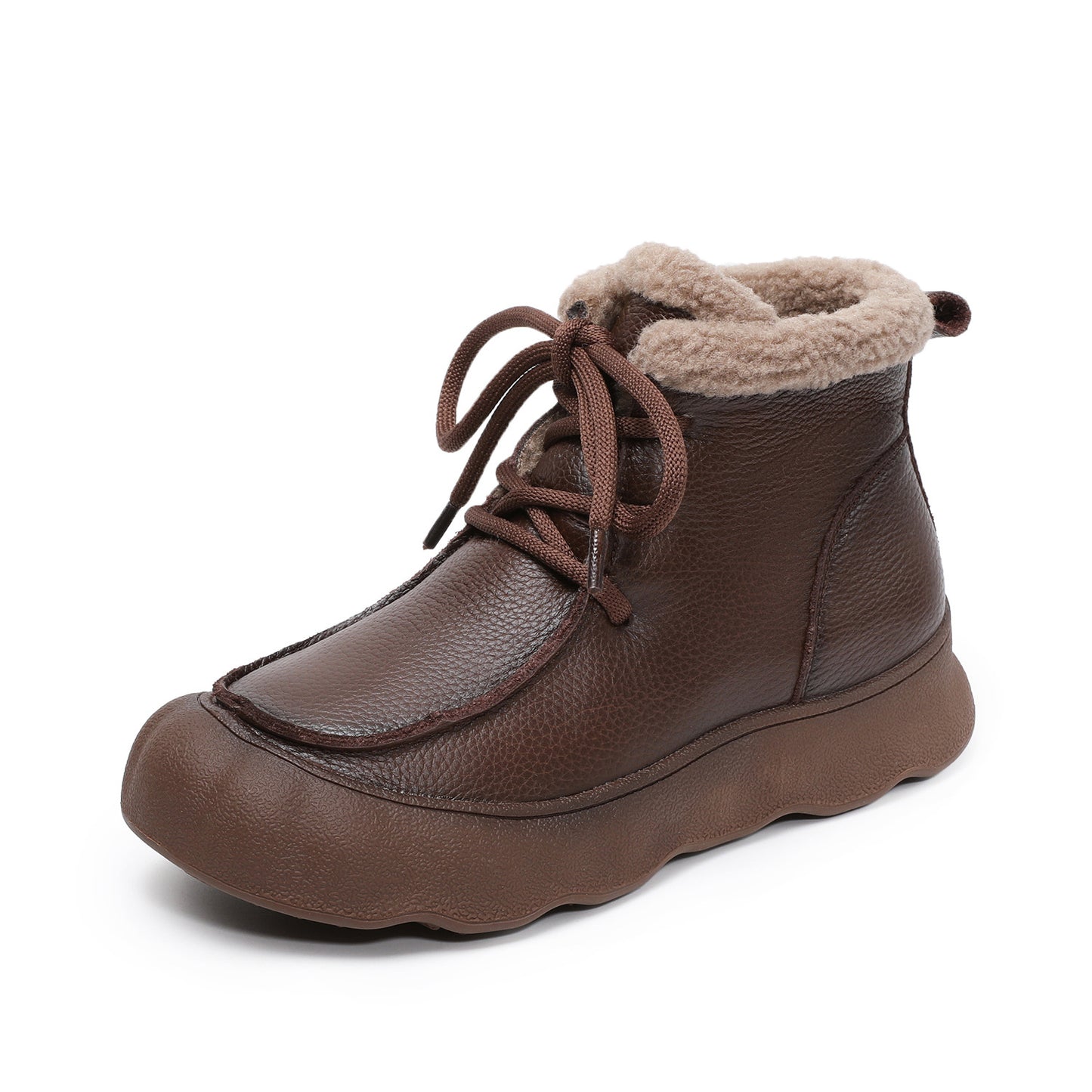 Women's Retro Platform First Layer Cowhide Thickened Veet Ankle Winter Genuine Women's Snow Boots