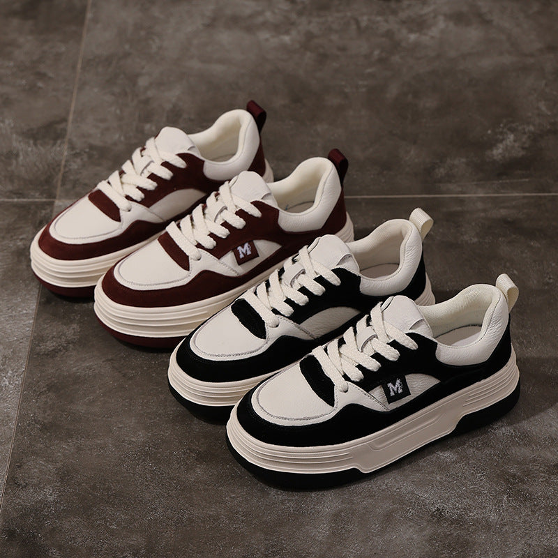 Women's Layer Cowhide Board Thick Bottom Lightweight Bread Casual Shoes