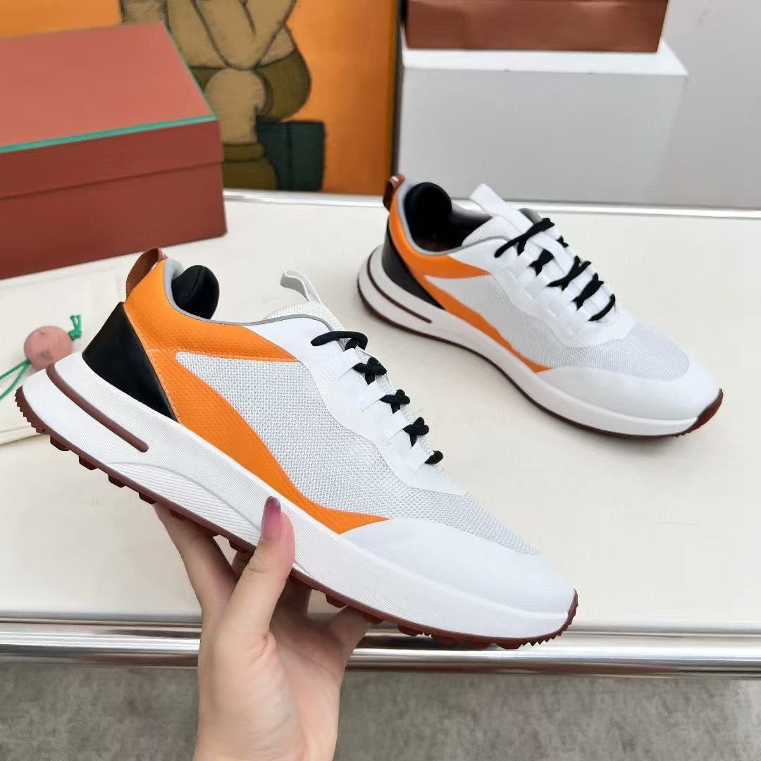 Men's Mesh Thick-soled Jogging Breathable Cowhide Stitching Men's Sports Shoes