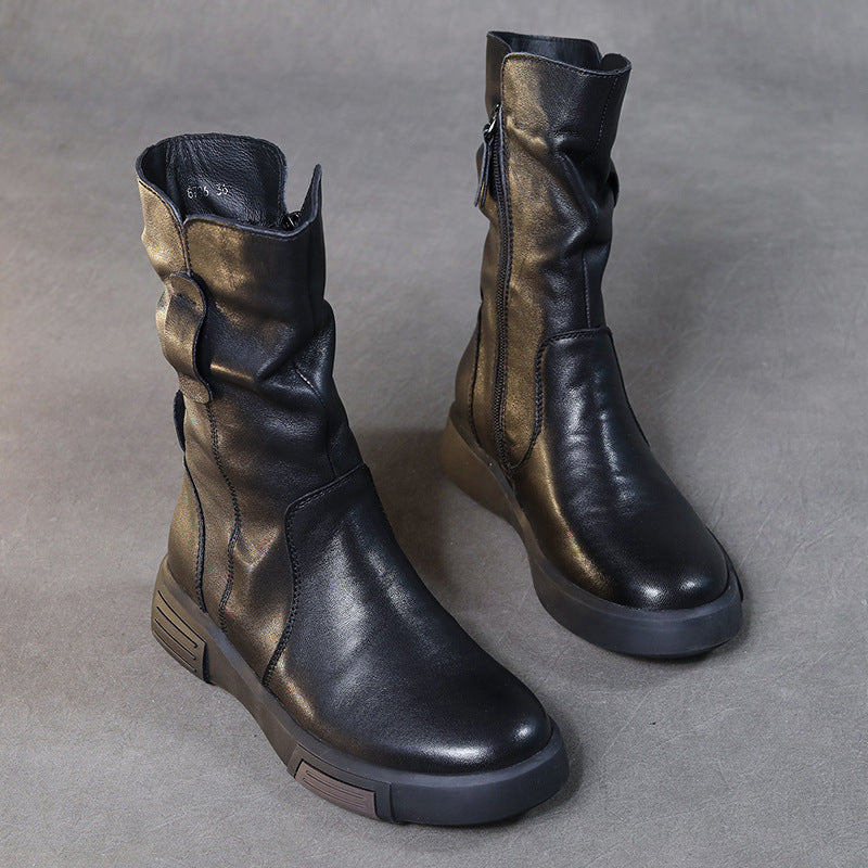 Women's Western Martin Flat First Layer Cowhide Retro Women's Leather Boots