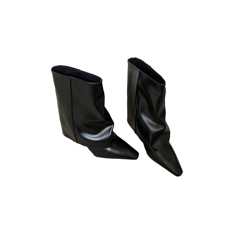Hot Middle Pantyhose Wedge Early Autumn French Retro Female Women's Leather Boots
