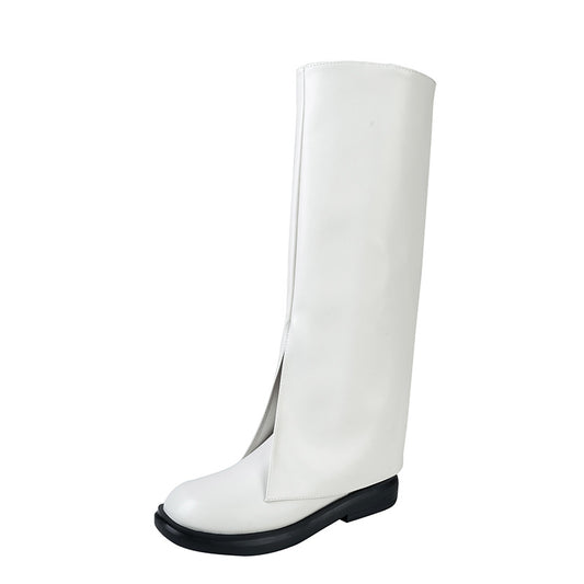 Women's Plus Size Long Winter Slimming Versatile Below The Knee Square Boots