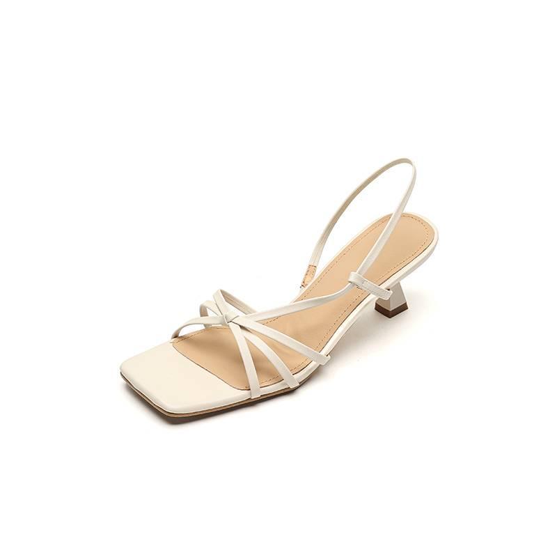 Women's Classy Stilettos Square Toe Genuine Open Summer Outer Wear With High Heeled Sandals