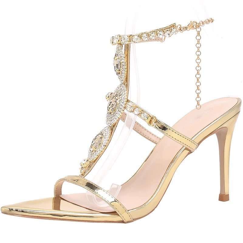 Women's Nightclub Rhinestone Crystal Buckle Pointed Stiletto Heels