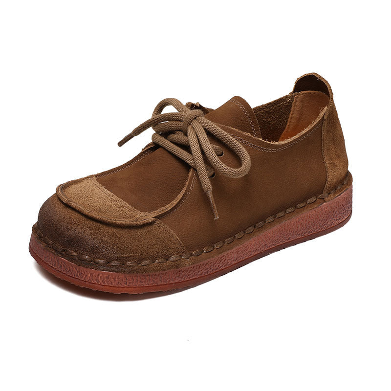 Women's Colors Retro Soft Bottom Flat Full Grain Leather Shoes