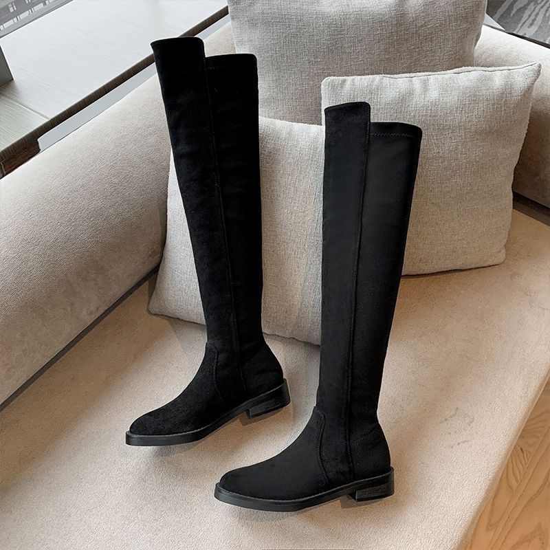 Women's Autumn Wellingtons Flat Chunky Knight Skinny Women's Leather Boots