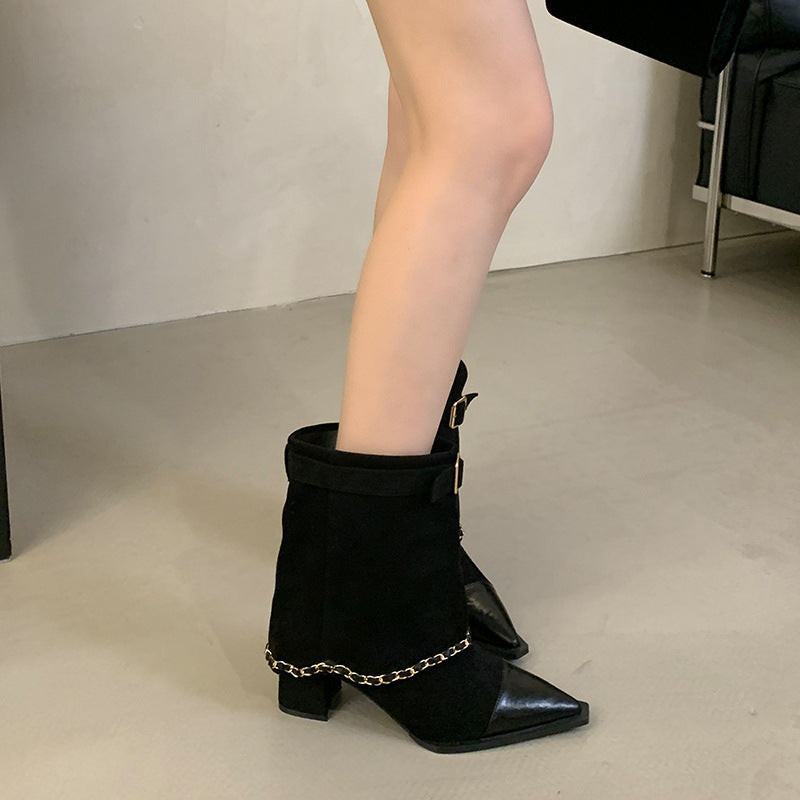 Style Design Thick Ankle Female Suede Mid Short Wide Women's Leather Boots