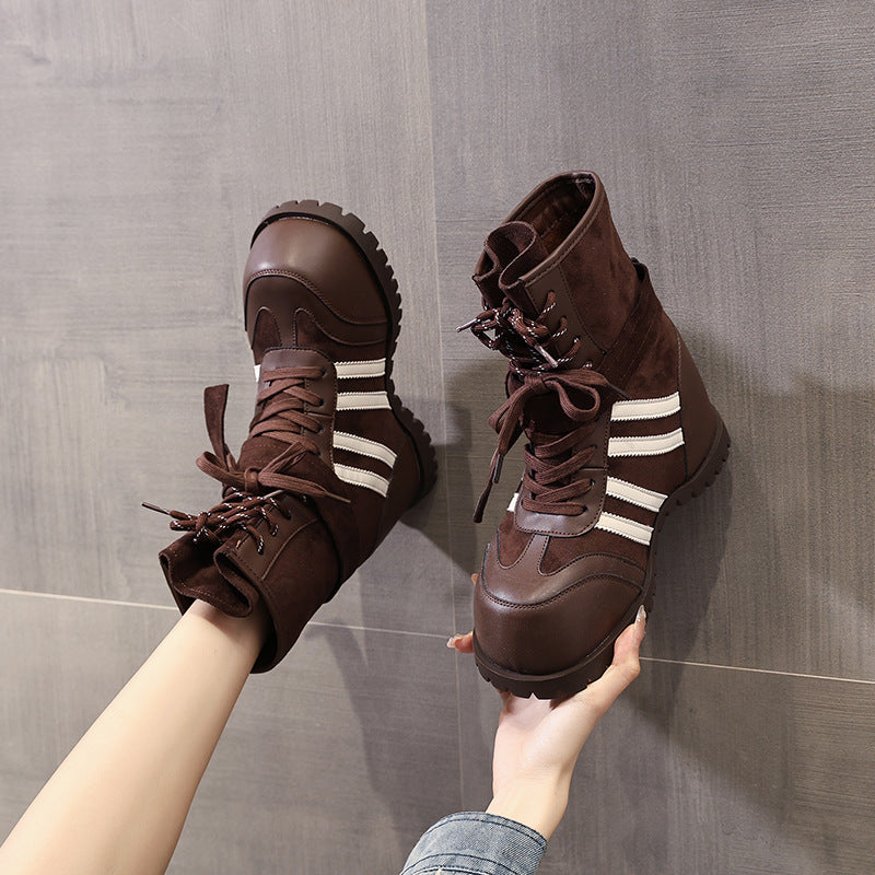 Women's Stylish Martin Invisible Height Increasing Insole Soft Bottom Women's Leather Boots