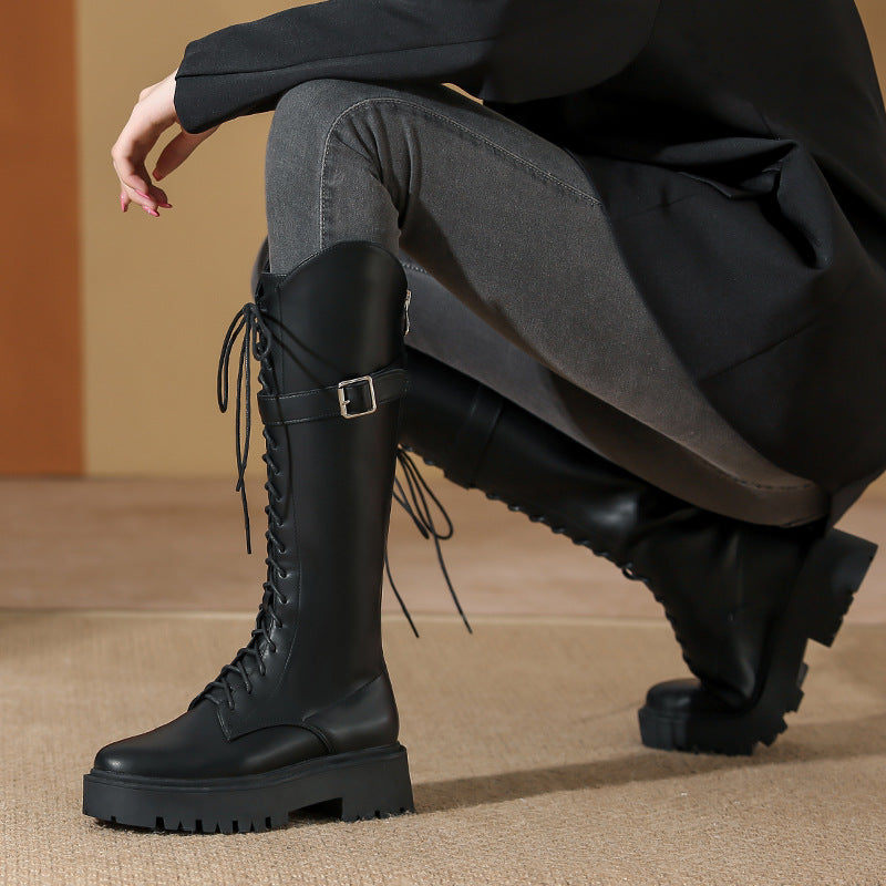 Women's Motorcycle Riding Thick Bottom Knee-high Slimming Boots