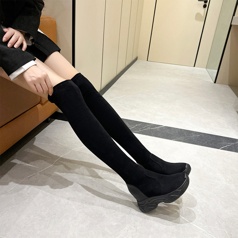 Women's Height Increasing Insole Stockings For Black Suede Women's Cotton Shoes