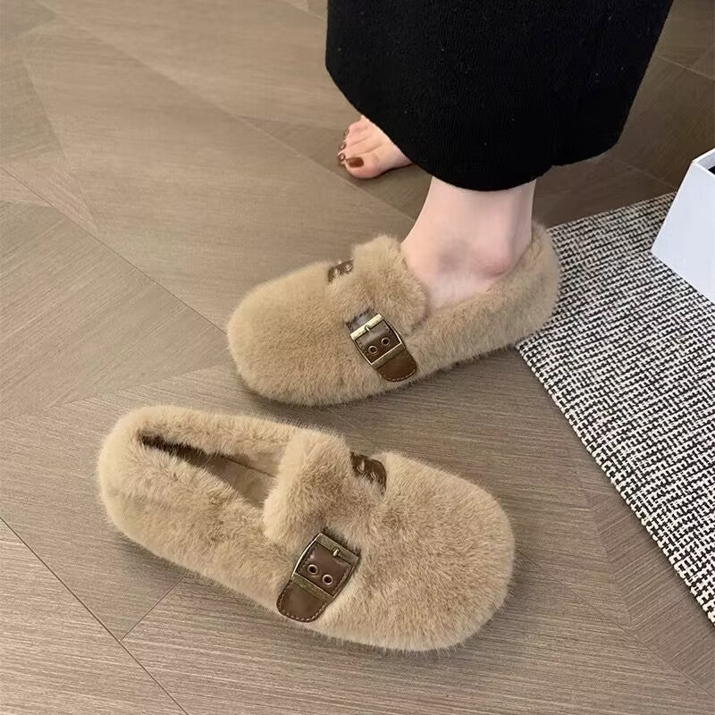 Women's Mink Fur Outer Wear Fairy Style Slip-on Flat Women's Shoes