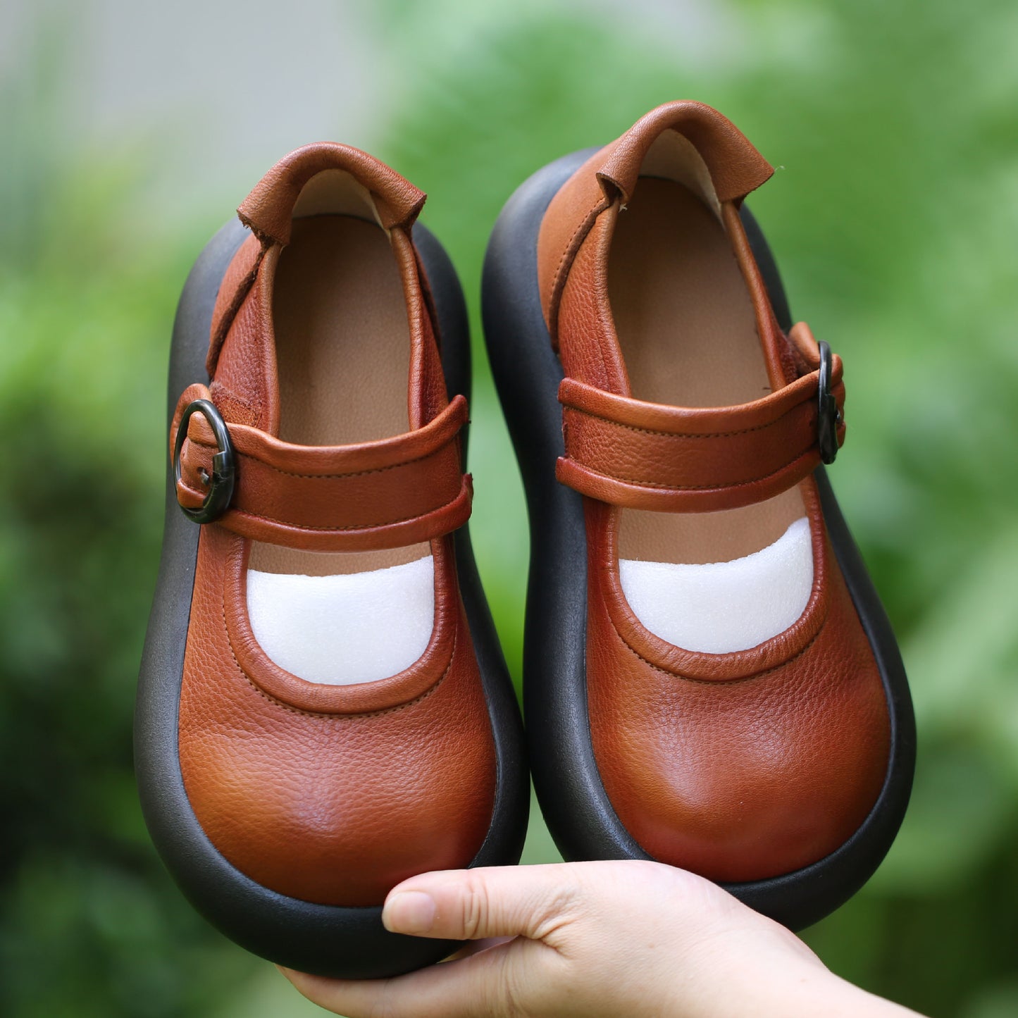 Women's First Layer Cowhide Retro Platform Shallow Mouth Pumps Mary Loafers