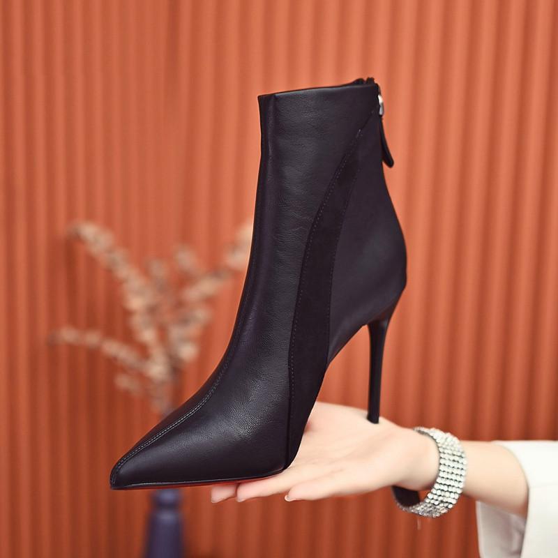 Women's Stiletto Ankle Black Plus Veet Pointed Toe Heels