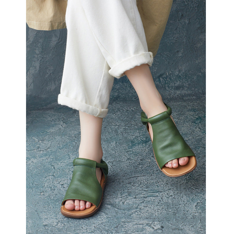 Women's British Style Handmade Velcro Open Toe Men's Shoes