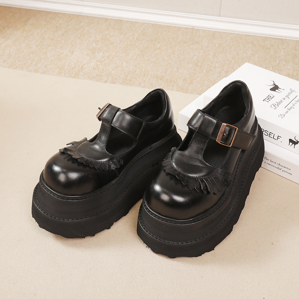 Women's Cowhide Platform Muffin Height Increasing Small Versatile Women's Shoes