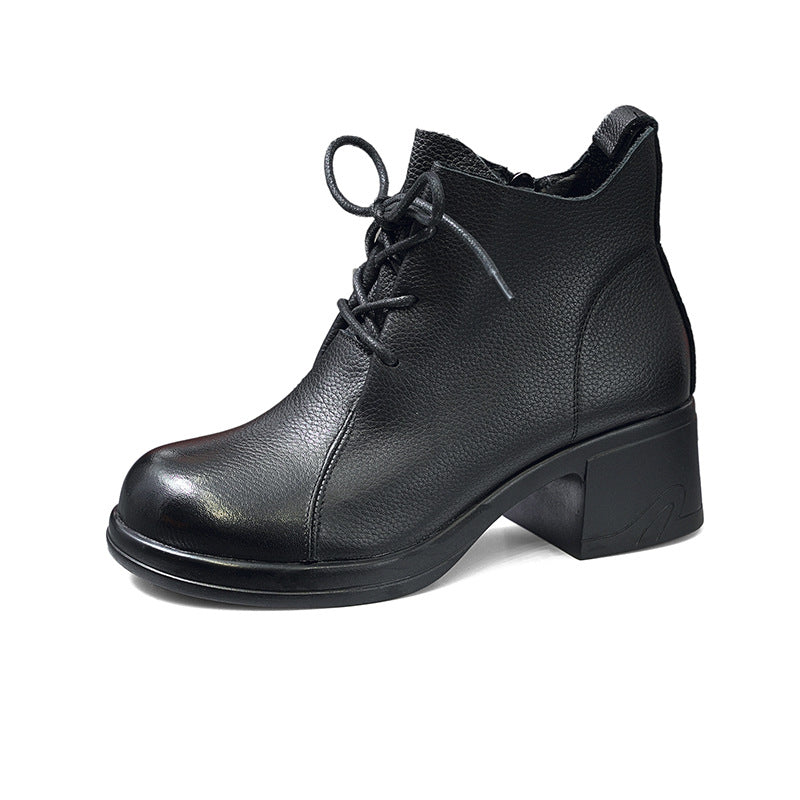 Women's Round Toe Mid Short First Layer Cowhide Women's Cotton Shoes