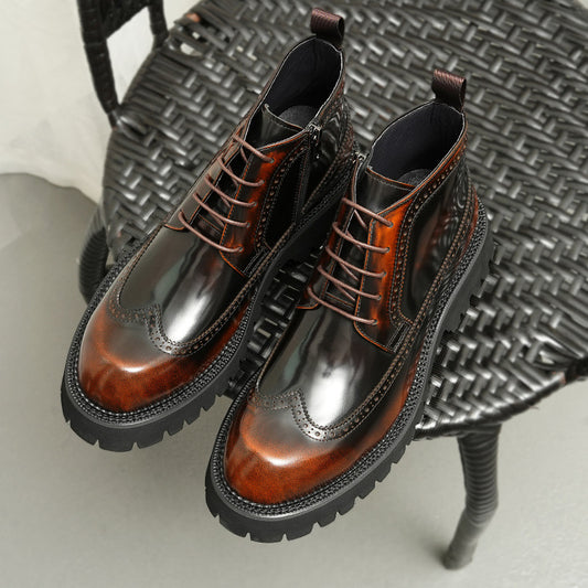 Men's Genuine British Brogue Thick Bottom Height Boots