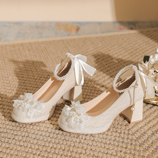 Women's Ceremony Mary Jane Wedding Dress Two-way Engagement Heels